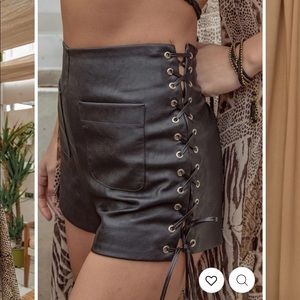 12th Tribe Tie Breaker Black Faux Leather Shorts - Small